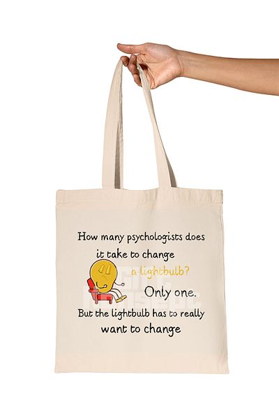 giftkonsept The Light Bulb Has to Want to Change Printed Psychologist Organic Raw Cloth Bag