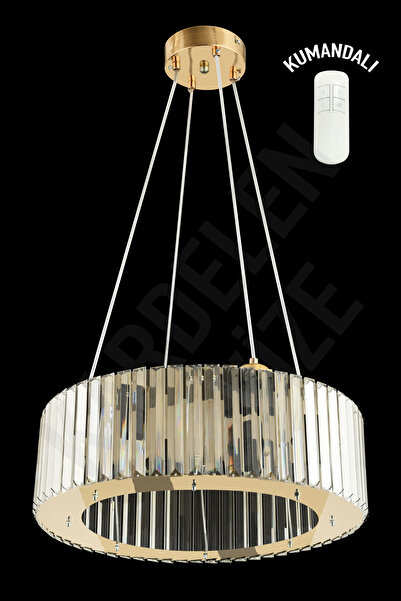 KARDELEN AYDINLATMA AVİZE Kardelen Yuvarlak Yakut Gold 4 Lü 46 cm Kumandalı Lüx Modern Taşlı avize