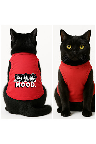 Buddy Store ملابس قطط - قميص داخلي مطبوع عليه مودي ميكي باللون الأحمر - مقاس M