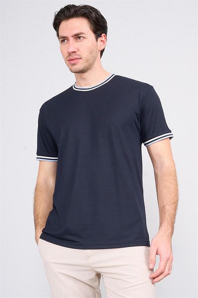 Çetinkaya Chester Polo 3792 Men's Crew Neck 30/1 Pique T-Shirt Navy Blue