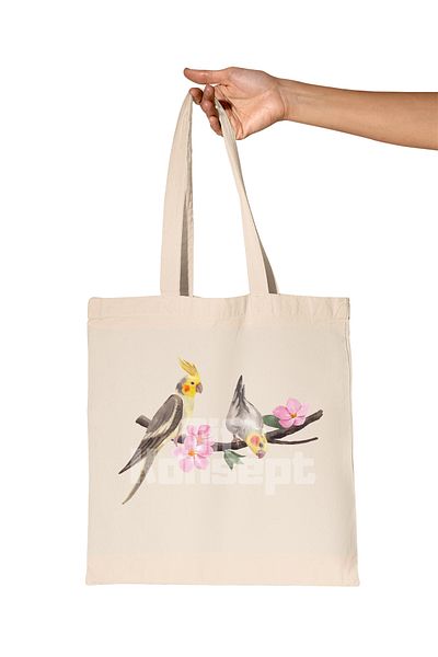 giftkonsept Squawking Bird Printed Gift Organic Raw Cloth Bag on Branches