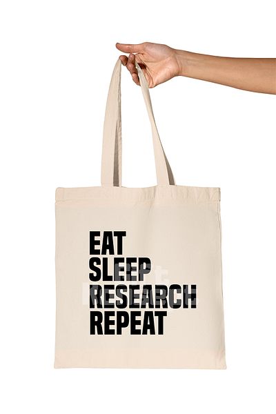 giftkonsept Eat Sleep Research Repeat Printed Gift Organic Raw Cloth Bag