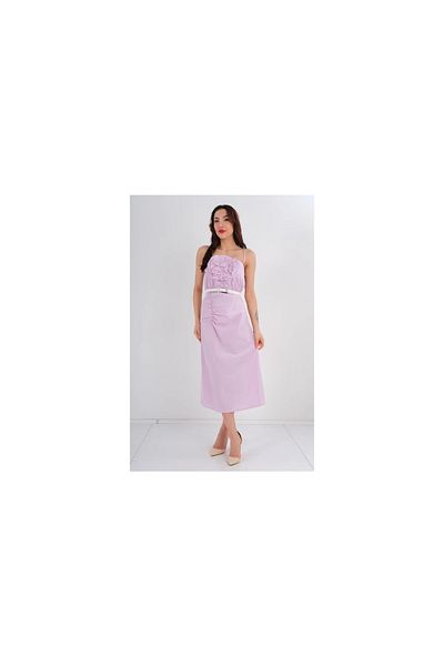 MODATALİKA Trend Women's New Season Cotton Fabric Midi Length Rose and Belt Detailed Strap Dress