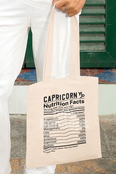 giftkonsept Capricorn Nutrition Facts Humorous Printed Gift Organic Raw Cloth Bag