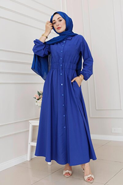 Sevitli فستان ياسمين بجيب مطاطي عند الخصر - أزرق