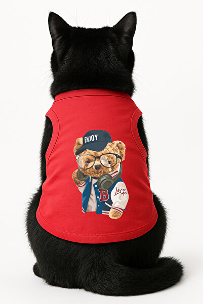 Buddy Store ملابس قطط - قميص داخلي - استمتع بقميص داخلي أحمر مطبوع - مقاس M