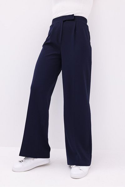 aytenli High Waist Front Pleated Velcro Closure Plus Size Seersucker Palazzo Pants