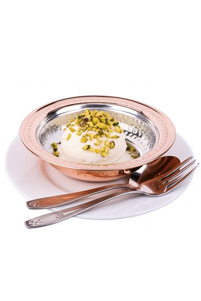 Zinnun Copper Ice Cream Breakfast Cookie Plate, 13 cm with Red Cord, Inside Tin (Piece of 2)