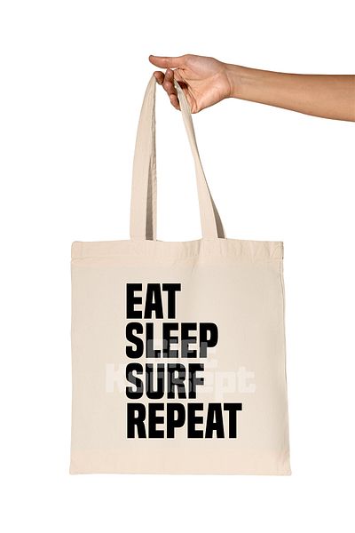 giftkonsept Eat Sleep Surf Repeat Printed Gift Organic Raw Cloth Bag