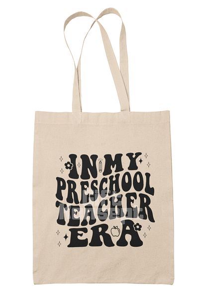 giftkonsept In My Preschool Teacher Era Themed Preschool Teacher Printed Gift Organic Raw Cloth Bag