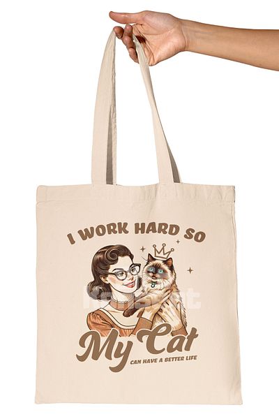 giftkonsept I Work Hard so My Cat Can Have a Better Life Written Cat Printed Gift Organic Raw Cloth Bag