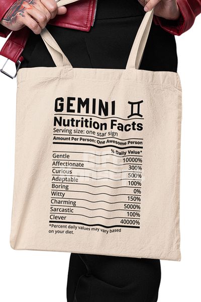 giftkonsept Gemini Zodiac Sign Gemini Nutrition Facts Fun Printed Gift Organic Raw Cloth Bag