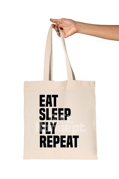 giftkonsept Eat Sleep Fly Repeat Printed Gift Organic Raw Cloth Bag