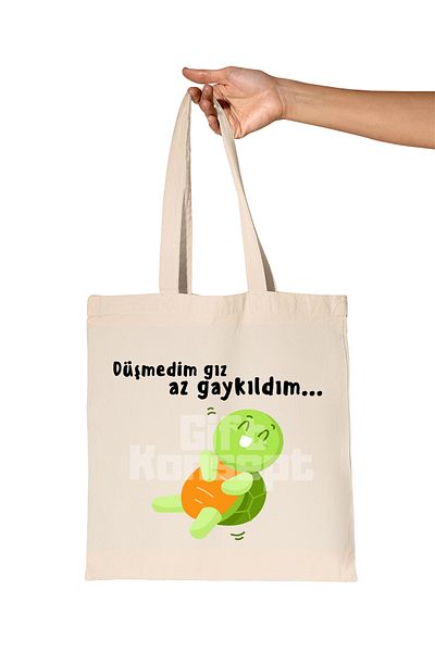 giftkonsept I Fell I Laughed-Turtle Funny Printed Gift Organic Raw Cloth Bag