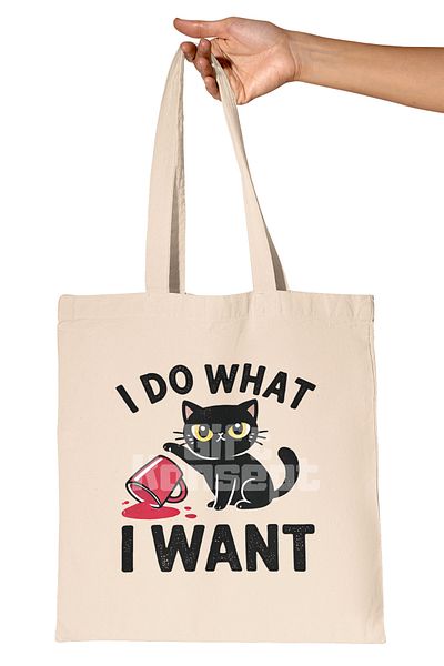 giftkonsept Cat Funny Modern Humorous Cat Lover Cat Owner Design Printed Gift Organic Raw Cloth Bag