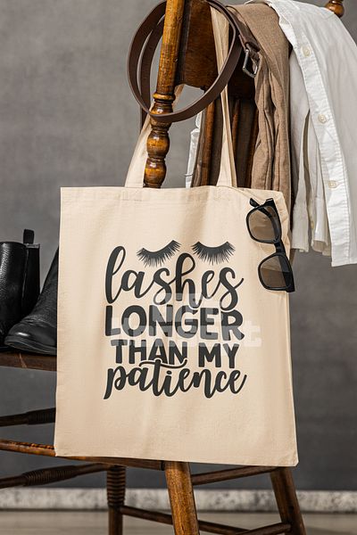 giftkonsept Lashes Longer Than My Patience Sarcastic Printed Gift Organic Raw Cloth Bag