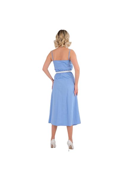 MODATALİKA Trend Women's New Season Cotton Fabric Midi Length Rose and Belt Detailed Strap Dress