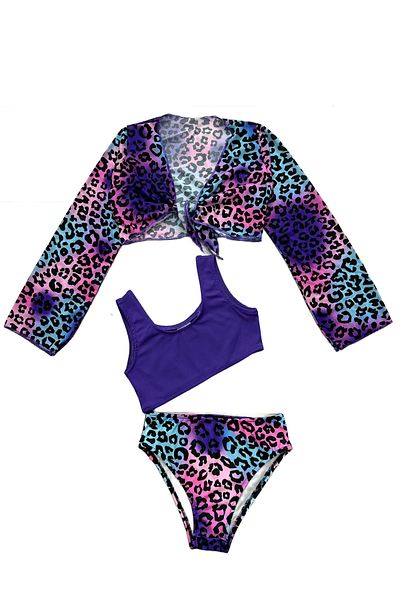 MODANINO Girl's Pareo 3-Piece Swimsuit Set (Bottom+Top+Pareo) 3-10 Years 12264