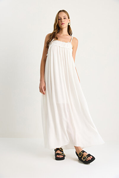 Bianco Lucci Women's Thin Strap Gathered Pocket Detailed Lined Thin Cotton Dress 60283512