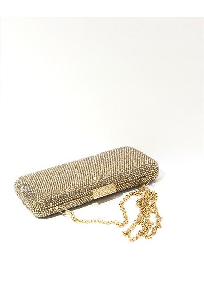 womenacs Gold Color Double Side Stone Material Rectangular Shape Evening Dress Portfolio Clutch Wedding Night Bag