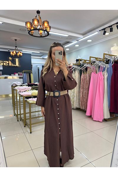 LİSAA BUTİK Rochie maro cu curea cu detaliu nasture
