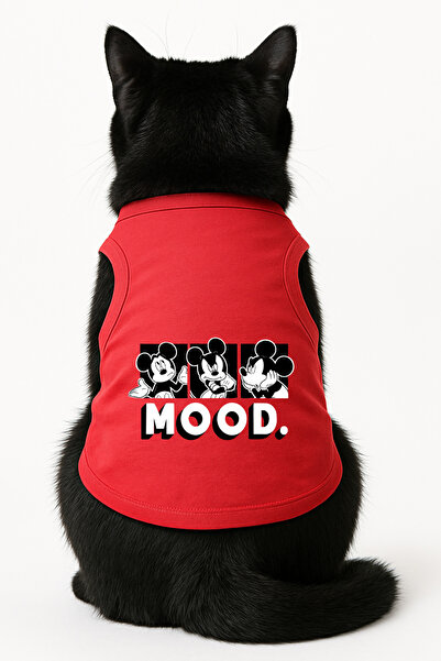 Buddy Store ملابس قطط - قميص داخلي مطبوع عليه مودي ميكي باللون الأحمر - مقاس M