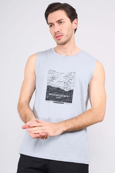 Mentality Çetinkaya 3732 Crew Neck Combed Cotton Regular Printed Undershirt Plain Light Gray