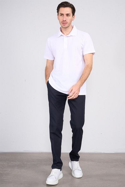 Çetinkaya Chester Polo 4249 Men's Footed Polo Neck Honeycomb Knit Regular T-Shirt White