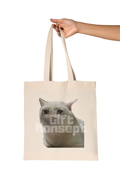 giftkonsept Crying Cat Printed Gift Organic Raw Cloth Bag