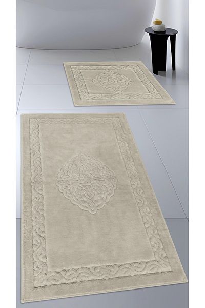 CottonCrafty Σετ πατάκι μπάνιου από βαμβακερό υφαντό απορροφητικό νερό, χαλί μπάνιου, σετ τουαλέτας Victoria 2 τεμαχίων 60x100 - 60x50