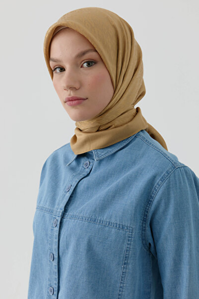 Tuğba Etnik İkat Desenli Nida Naturel Eşarp - Safran