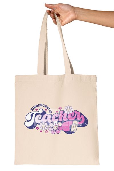 giftkonsept Groovy Kindergarten Teacher Distressed Printed Retro Printed Gift Organic Raw Cloth Bag