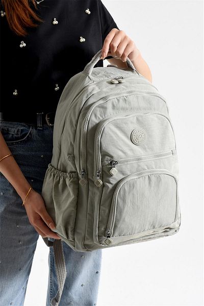 Bagacar Bolsas 1087 Waterproof Crinkle Fabric School and Daily Backpack with Laptop Compartment A. Gray