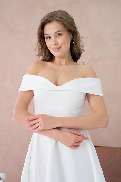 WOMAN VISION Women's Strapless Neckline Stretchy Scuba Fabric White Mini Dress 019