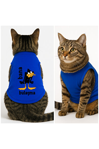 Buddy Store Cat Outfit Clothes Tank Top - Don'T Mess with Me Printed Saks Blue Tank Top - Size L