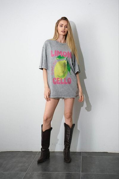 Pulli Collection Μπλουζάκι με στάμπα λεμόνι που πλένεται Oversize