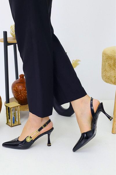 OBAY LİFE Women's Black Patent Leather Daily 7 cm Classic Heeled Shoes Nbr3086