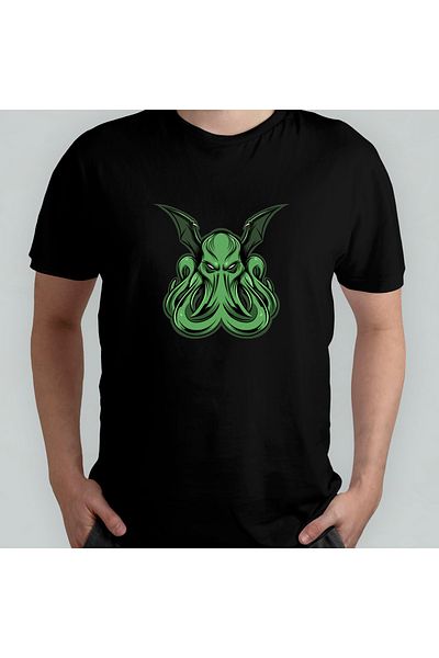 Pixxa Call of Cthulhu Lovecraft Unisex 100% Cotton Crew Neck T-Shirt Model 5