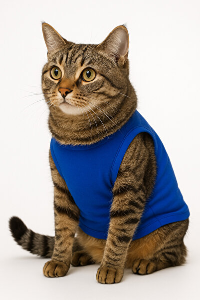 Buddy Store Cat Outfit Clothes Singlet - Enjoy Printed Saks Blue Singlet - Size L