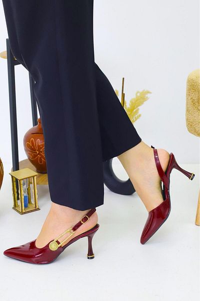 OBAY LİFE Women's Burgundy Patent Leather Daily 7 cm Classic Heeled Shoes Nbr3086