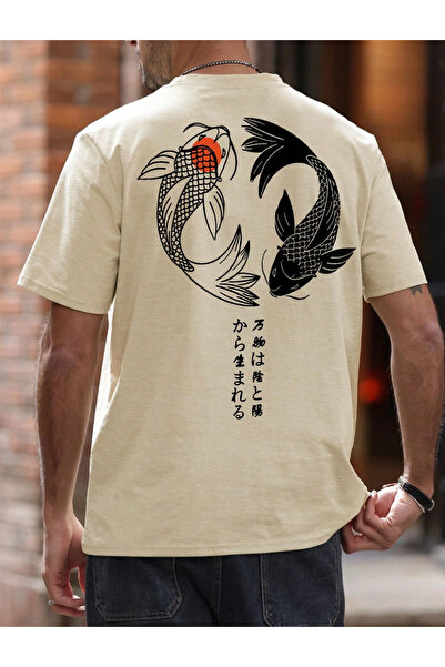 LAYORA Men's Oversized T-Shirt - Japanese Koi Fish and Text Printed