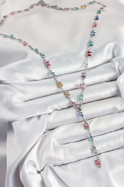 Clariss قلادة على شكل فراشة من حجر الزركون الملون من سيلان آدم، لون فضي، للنساء على شكل حرف Y