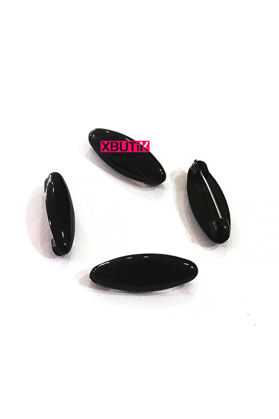 Eşarp Şal İğnesi, Oval Siyah Plastik Çengelli İğne, (Kilitli Başörtü İğnesi) 4'Lü