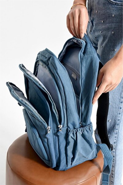 Bagacar Bolsas 1087 Waterproof Imported Crinkle Fabric School and Daily Backpack with Laptop Compartment Blue