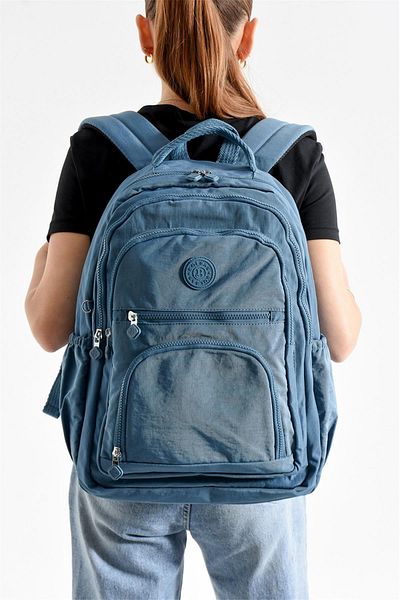 Bagacar Bolsas 1087 Waterproof Imported Crinkle Fabric School and Daily Backpack with Laptop Compartment Blue