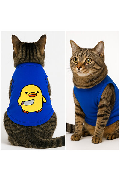 Buddy Store Cat Outfit Clothes Singlet - Bad Chick Printed Saks Blue Singlet - Size L