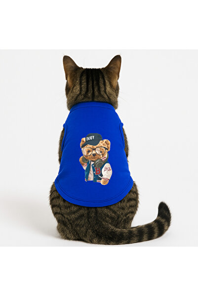 Buddy Store Cat Outfit Clothes Singlet - Enjoy Printed Saks Blue Singlet - Size L