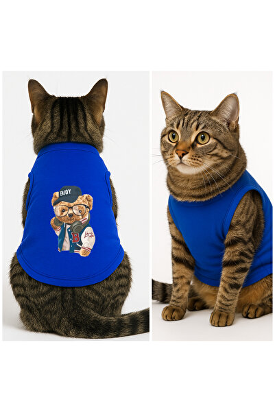 Buddy Store Cat Outfit Clothes Singlet - Enjoy Printed Saks Blue Singlet - Size L