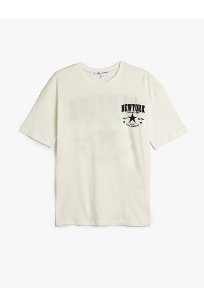Koton Back Printed Short Sleeve Cotton Crew Neck T-Shirt