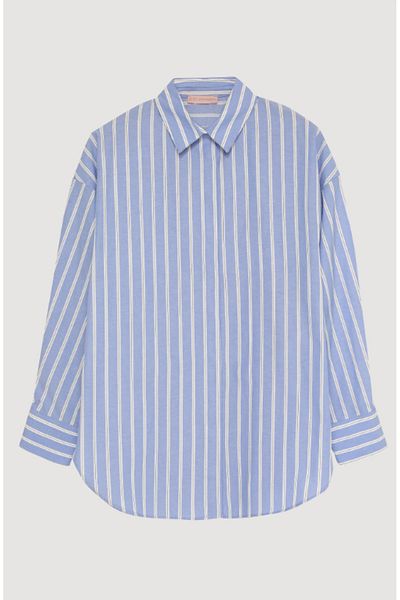 Quzu Oversize Women's Shirt Gml00477 Blue
